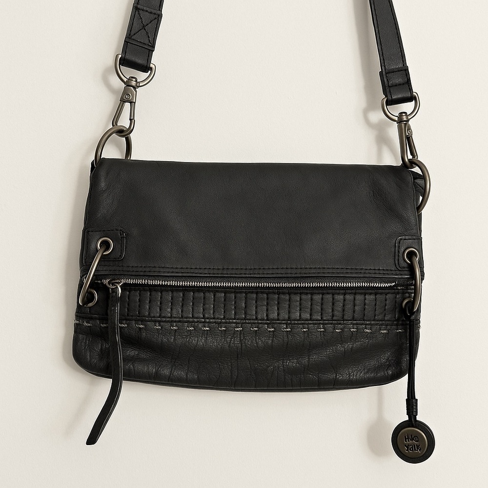 The Sak Black Leather Foldover Crossbody Bag